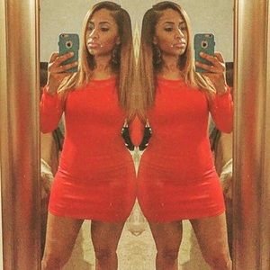 Red cocktail dress with lace